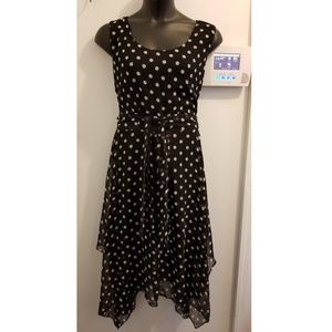 Black&White Polka Dot Handkerchief Hem Dress sz18